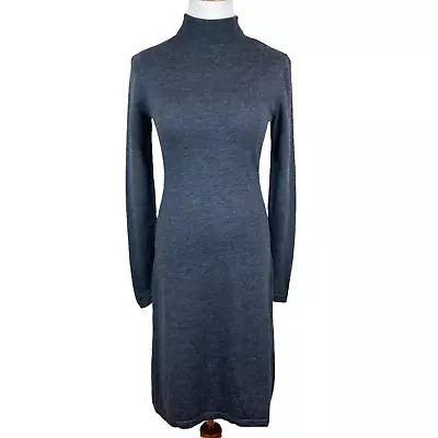 Garnet Hill Dress Womens XS Gray 100% Merino Wool Turtleneck Long Sleeve Office • $39.98