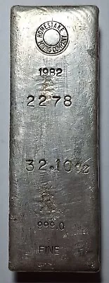 Homestake Mining Co. 32.10 Oz 1982 Kilo Class Vintage Silver Bar Ingot  • $3249.99