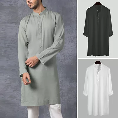 US STOCK Men Indian Kurta Shirt Long Sleeve Ethnic Festival Kaftan Pajamas Shirt • $21.09