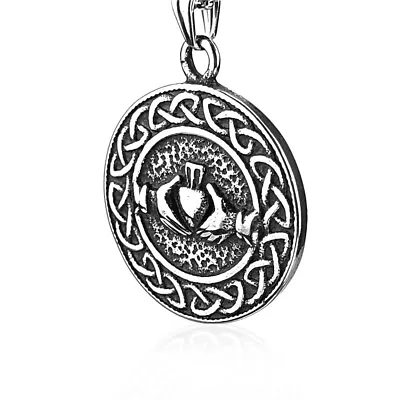 Stainless Steel Mens Irish Celtic Claddagh Knot Pendant Necklace Jewelry • $10.39