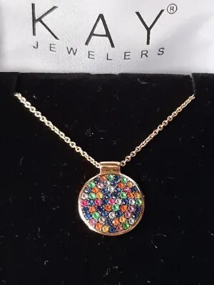 10K Yellow Gold Multi-Gemstone Pendant Necklace 16  TO 18   KAY'S • $299
