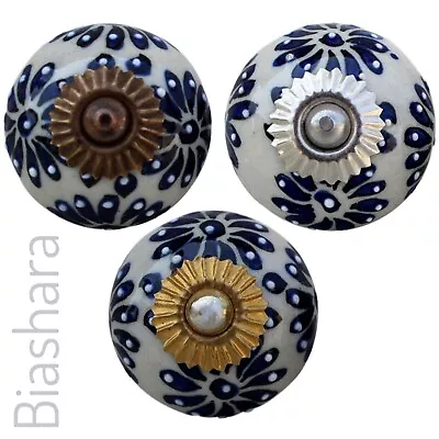 £2.35 • Buy Dark Navy CERAMIC DOOR KNOBS Floral Cupboard Handles Cabinet Drawer Leaves