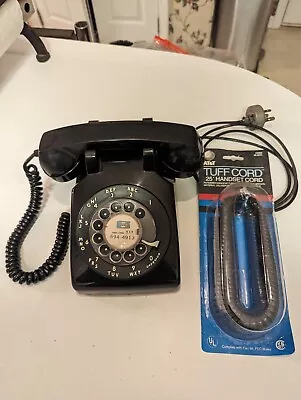 ITT Rotary Telephone- Vintage - Black - Central System W Extra NOS Cord • $12.50