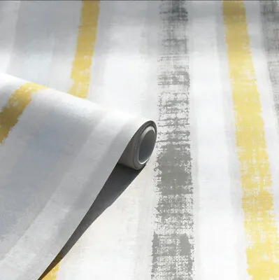 Peel & Stick Wallpaper Painted Stripe Ochre Grey Paste Free By Arthouse 300214 • £7.99