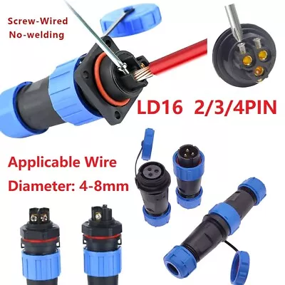 LD16 Screw Crimping Inline Connector No Welding 2 3 4 Pin Waterproof Socket Plug • £6.85