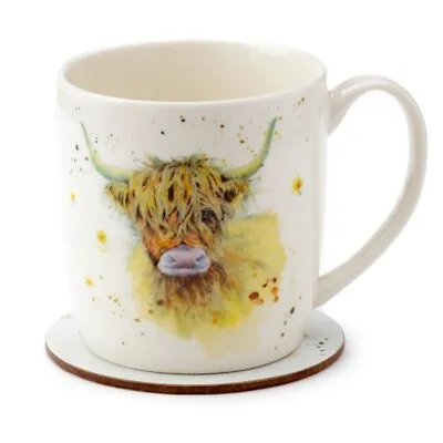 Highland Coo Cow Mug And Coaster Set  Tea Coffee Porcelain Cup Gift Jan Pashley • £8.95