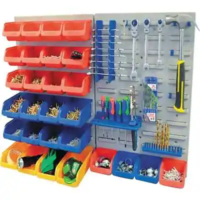 Storage System Louvre Panel And Bin Kit 44 Pieces For Garage Shed Or Home • £38.95