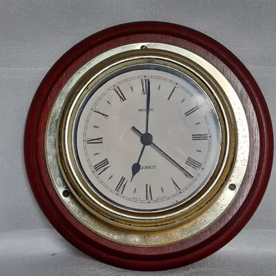 Metamec Port Hole Brass  Wooden Wall Clock - Spares Or Repairs • £13.50