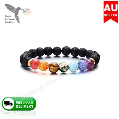 $7.99 • Buy Chakra Bracelet Healing Lava Stone Natural 7 Bead Oil Diffuser Aromatherapy