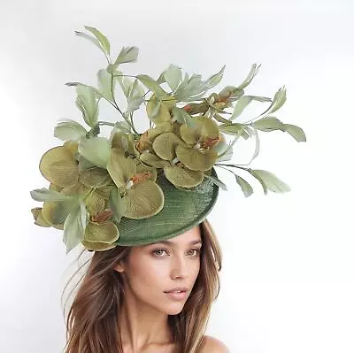 Olive Forest Green Khaki Fascinator Hat Headband Kentucky Ascot Derby Headband • £225
