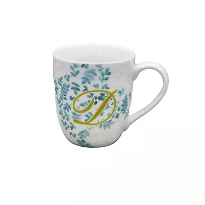 Pier 1 AVA Monogram Initial Letter D Cup Mug Embossed Green Blue Porcelain • $10.07