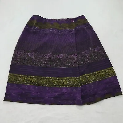 Vintage Midi Skirt Womens 24 Purple Green Black By Studio C Faux Wrap Preppy 80s • $34.26