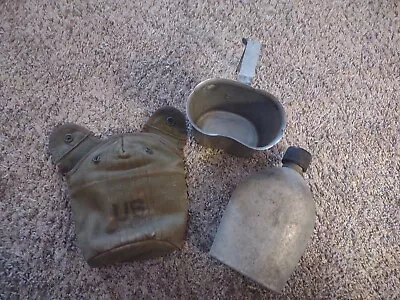 WW2 US Army Original M1910 Canteen Water Bottle And Cup With Canvas Cover  • $65