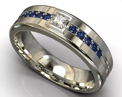 Sapphire Silver/925 Band/Mens Ring/Elegant Wedding Ring/Gold Plated Mens Band • $49.05