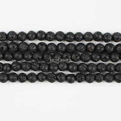 Natural Black Volcanic Lava Gemstone Round Beads 4mm 6mm 8mm 10mm 12mm 15.5  • £1.96