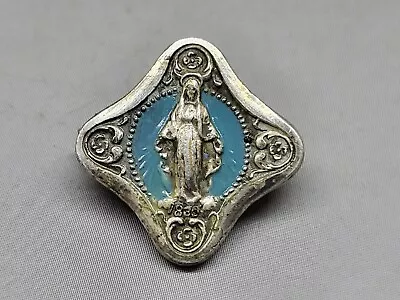 Vintage Catholic Religion Mother Mary Blue Enamel .925 Sterling Silver Pin • $12.99