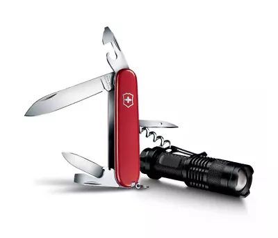 NEW VICTORINOX Swiss Army Red 91 Mm Spartan & LED Flashlight Combo Set 1.889-X6  • $34.50