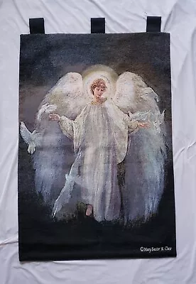 Vtg 26x36  Mary Baxter St. Clair Tapestry Angel Messenger Of Peace Wall Hanging • $43.99