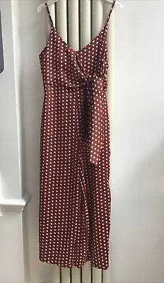 Misguided Brown Jumpsuit With Whit Polka Dots  Size 12 Polyester • £7