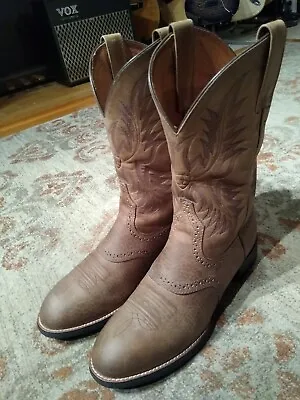 Ariat Stockman Brown & Tan Leather Round Toe Cowboy Boots #34912 Men's Size 9d • $59.95