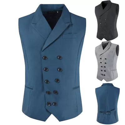 Victorian Men's Vest Solid Color  Double-breasted Waistcoat Gothic Vest For Suit • $22.99