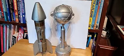 TWO NICE VINTAGE 1950's/60's CAST METAL ROCKET SPACE BANKS • $49.95