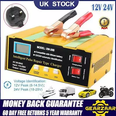 Car Battery Charger Heavy Duty LCD 12V & 24V Trickle / Fast Vehicle HGV Lorry • £17.58