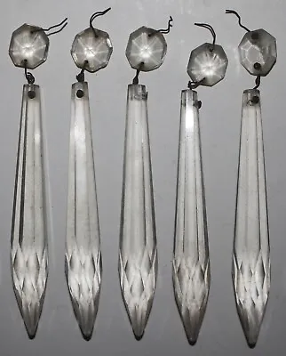 LOT OF 5 - Vtg Clear Crystal Chandelier Lamp Drop Prisms 4  Spike 5/8  Beads Set • $16.99