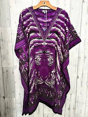 Mrs. Roper's Purple Tiger Caftan Moo Moo House Dress One Size MuMu Animal Print • $24.99
