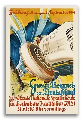 1935 Freiburg Grosser Bergpreis German Grand Prix Poster - 24x36 • $25.95