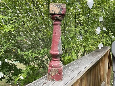 Antique Architectural Salvage Chippy Red Painted Wooden Spindle Baluster • $20