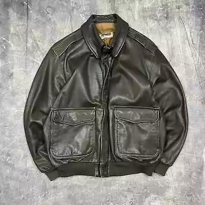 80s Brown L.L. Bean Leather A2 Bomber Jacket L A74 • $85