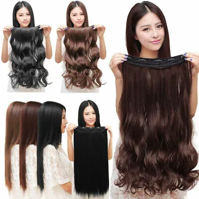 £6.89 • Buy Real Thick 3/4 Full Head Clip In Hair Extensions Long Straight Hairpiece As Remy