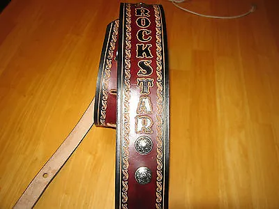 Custom Leather Guitar Strap Conchos Mahogany Your Name 3 Inches Wide • $80