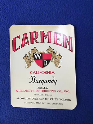 OLD Vintage ORIGINAL  Alcohol WINE Bottle LABEL California CARMEN Burgundy OREGA • $7.77