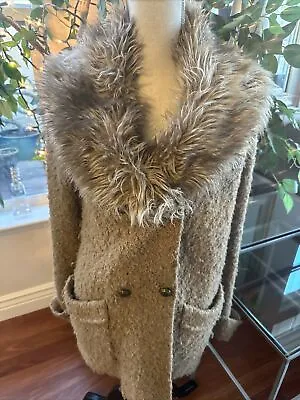 ZARA KNITWEAR-DOUBLE-BREASTED  FAUX FUR Collar COAT WITH POCKETS SIZE M • $29.75