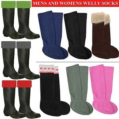 Mens Womens Fleece Wellie Socks Ladies Wellington Boot Thermal Liners Warm • £5.99