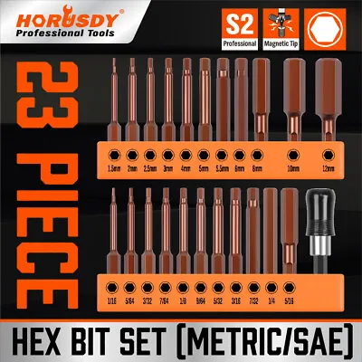 23Pc Hex Key Allen Drill Bit Set S2 Quick Change Driver Magnetic MM & Inch Long • $11.69