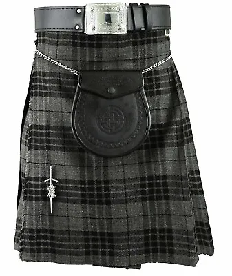 Scottish Mens Grey Kilt 16oz Highland Skirt Dress 8 Yard Tartan Kilts • £29.99