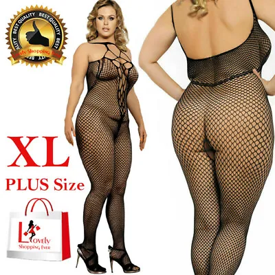 Sexy Fishnet Full Bodystocking Halter Neck Crotchless  Lingerie PLUS SIZE 14-18 • £8.95