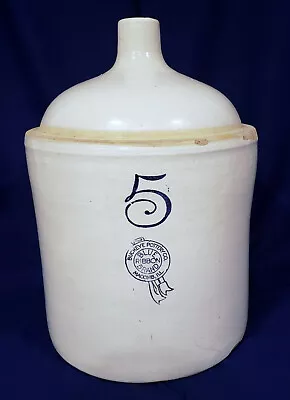 ANTIQUE 5 GALLON BLUE RIBBON POTTERY JUG Buckeye Pottery Co. Macomb Illinois • $164.49