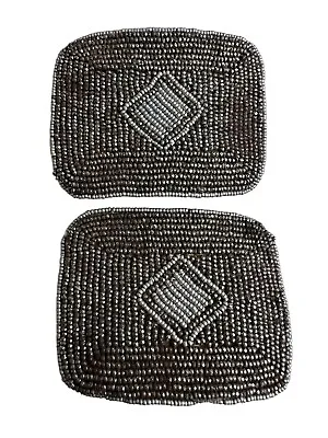 French Art Deco Beaded Shoe Buckles Silver & Grey Beads Pair • $18