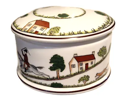 Coalport Hunting Scene Porcelain Trinket Box Round 56 Vintage • £22