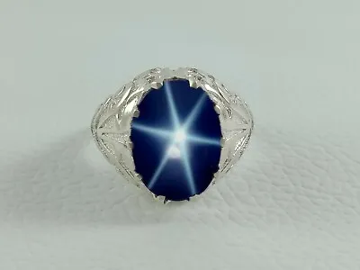 Big Star Genuine Blue Star Sapphire 925 Sterling Silver Ring Men's Star Ring • $57.59