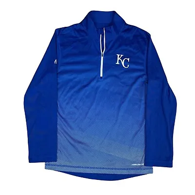 Kansas City Royals Jacket Mens Small Blue White Majestic 1/4 Zip Baseball Adult • $12.25