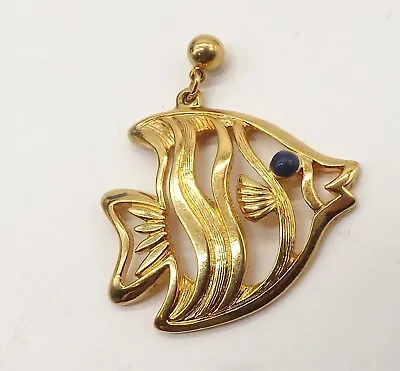 Angel Fish Blue Bead Eye Gold Tone 1 1/4  Pendant Jewelry • $7