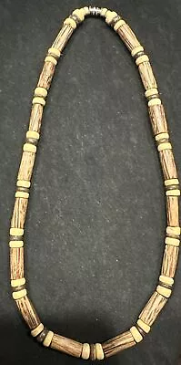 Vintage Men’s Faux Wooden Beaded Necklace W Barrel Clasp 20” - Brown & Tan • $8.99