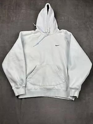 Vintage Nike Sweatshirt Adult M Gray Tag Drawstring Hoodie Black Swoosh Blue • $24.95