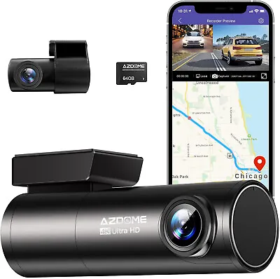 AZDOME WIFI 4K Dash Cam UHD 3840x2160P GPS Voice Control 1080P Backup Camera 64G • $102.99