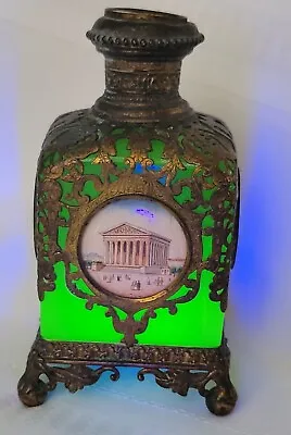 Antique French “Palais Royale” Grand Tour Green Opaline Vaseline  Perfume Bottle • $450